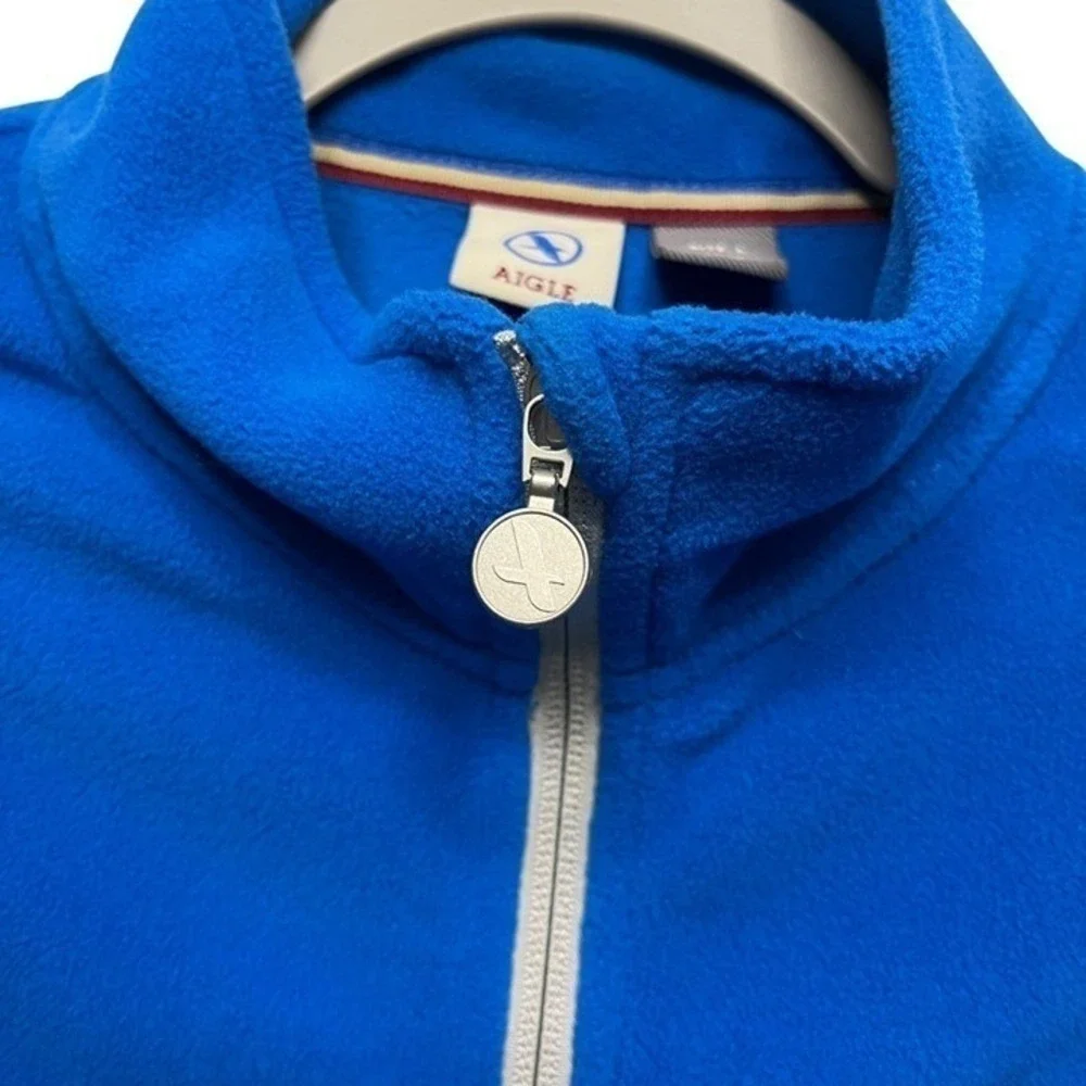 Aigle Polartec Fleece Jacket Mens Large Blue Full Zip Mock Neck Outdoor Hiking